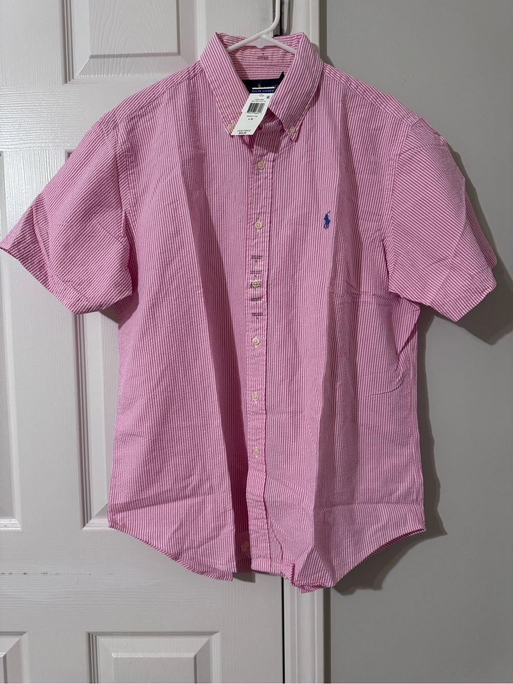 NWT Ralph Lauren Pink Striped Short-Sleeve Button-Down Shirt - Size L